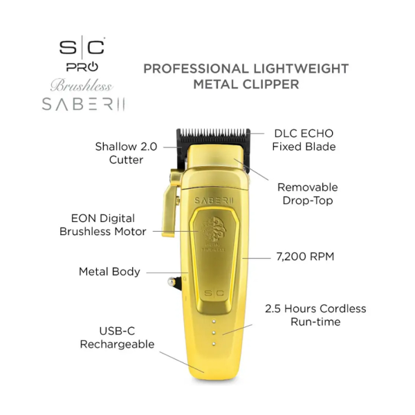 Stylecraft Saber 2.0 Clipper - Professional Cordless (Gold)