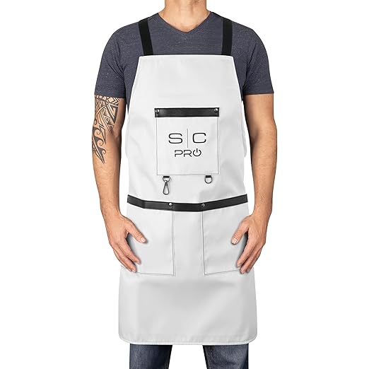 Water-Repellent Barber/Salon Apron with Adjustable Straps in White