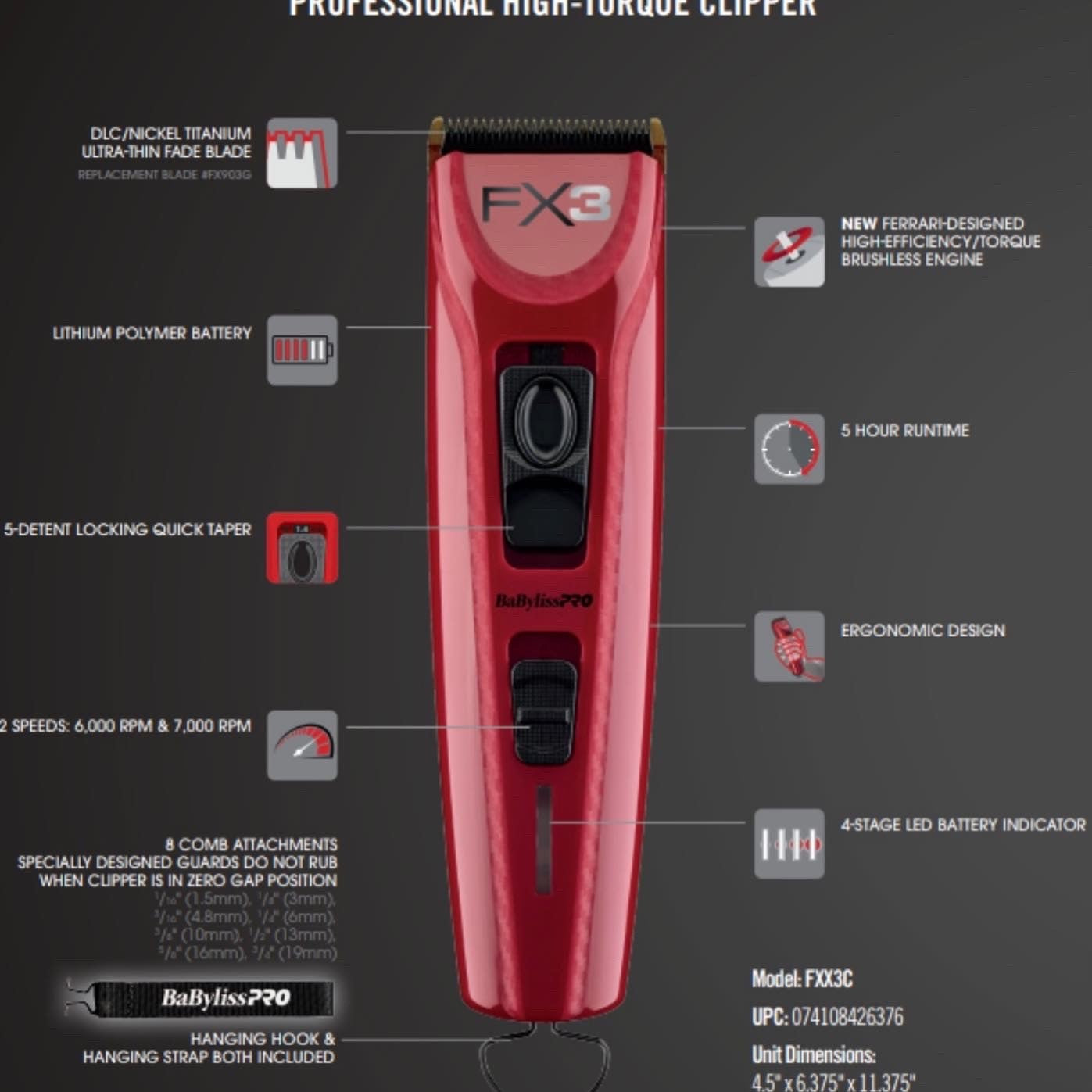 Babylisspro FXX3C Red Cordless Clipper
