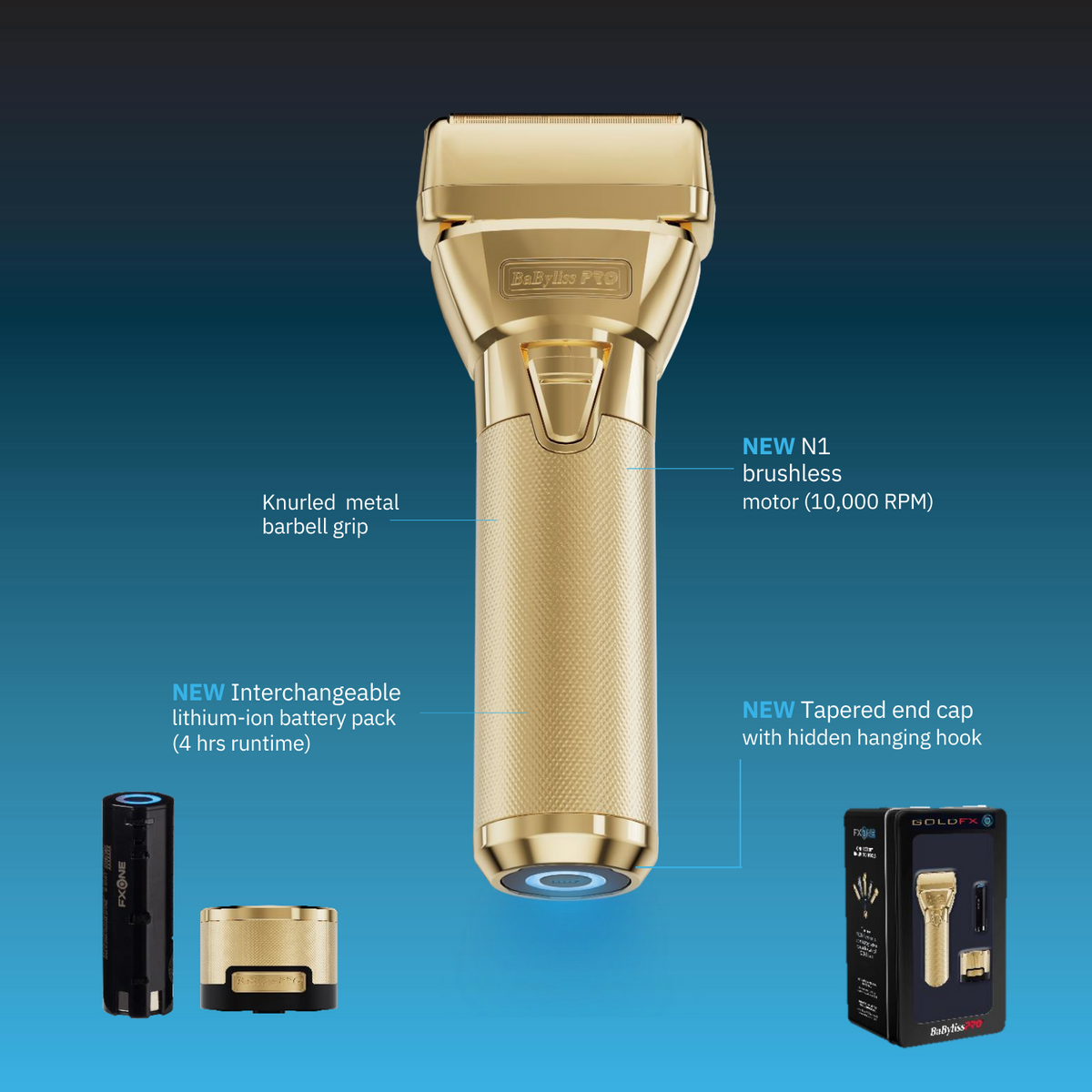 BABYLISSPRO FXONE FX79FSG GOLDFX DOUBLE FOIL SHAVER NEW N1 Brushless Motor