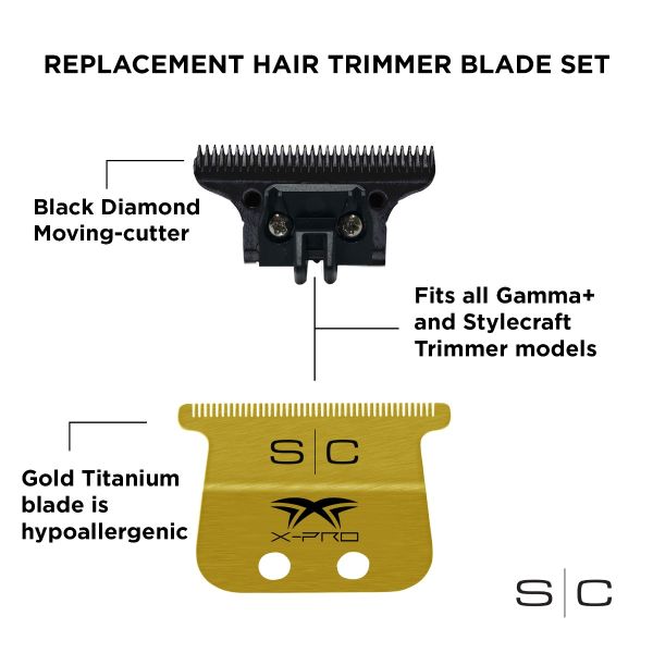 STYLECRAFT GOLD TITANIUM TRIMMER BLADE WITH BLACK DIAMOND CARBON DLC DEEP TOOTH CUTTER SET
