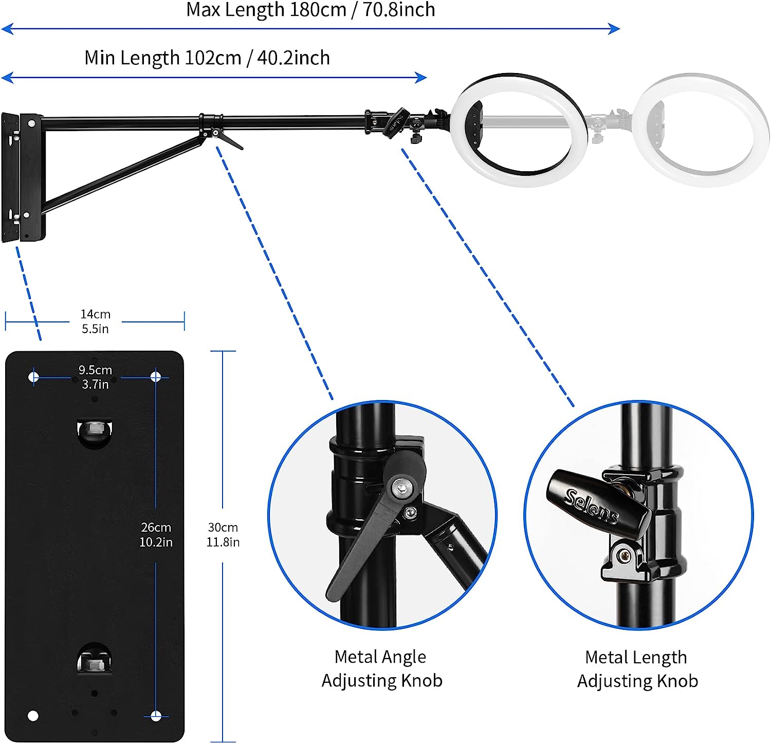 Lorreto Ring Light Wall Mount Swivel Triangle 180º Rotation